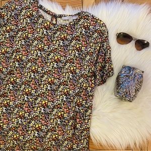 LOFT Small Colorful Floral Short Sleeve Swing Dress
